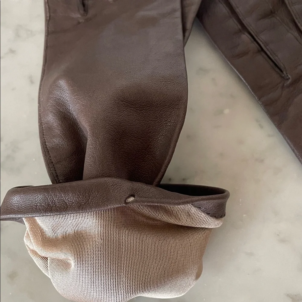 CABRETTA Silk Lined Opera Length Elegant Brown Leather Gloves 6 1/2